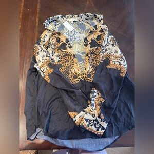 Elegant Black and Gold Patterned Blouse